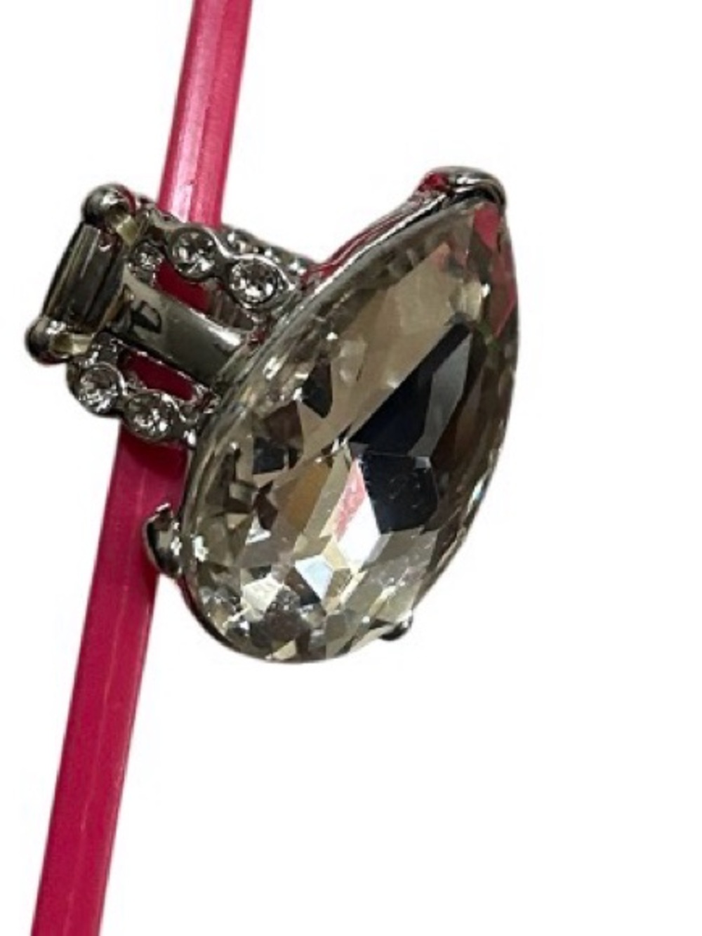 Fashion Jewelry Clear Teardrop Crystal Ring - Silver Tone